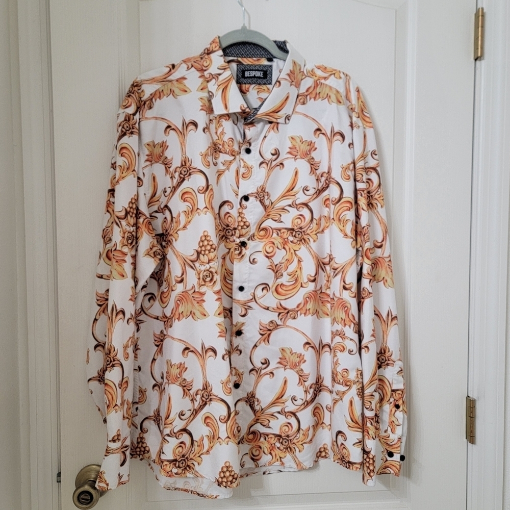 Bespoke Size 3XL Ancient Rome Golden Motif Long Sleeve Dress Shirt